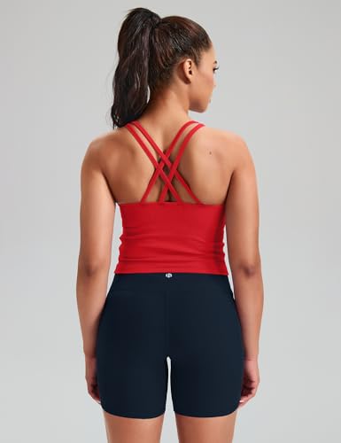 Image of HeyNuts Zeal Bras Longline Ribbed Medium Support Sports Bras, Crisscross Back Tank Tops with Removable Pads A-D Cups