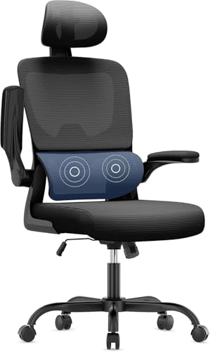 naspaluro Bürostuhl Ergonomischer, Schreibtischstuhl mit Hochklappbaren Armlehnen, Dynamischer Lordosenstütze, Höhenverstellbarer Bürostuhl mit 120° Wippfunktion, Upgrade Schwarz
