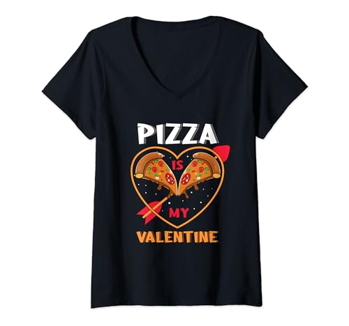 Mujer Kawaii Hearts, amante de la pizza, Día de los Corazones, mi día de San Valentín Camiseta Cuello V