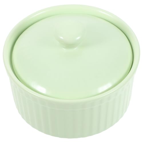 Artibetter Ciotola da Forno in Ceramica con Coperchio Piccola per Dessert e Pudding Resistente al Calore per Zuppe e Dolci Fatti in Casa Verde