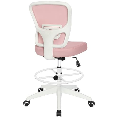 Image of Drafting Chair Adjustable Height Tall Office Chairs Standing Desk Chair Rolling Stool Chair Armless Office Drafting Chair Pink