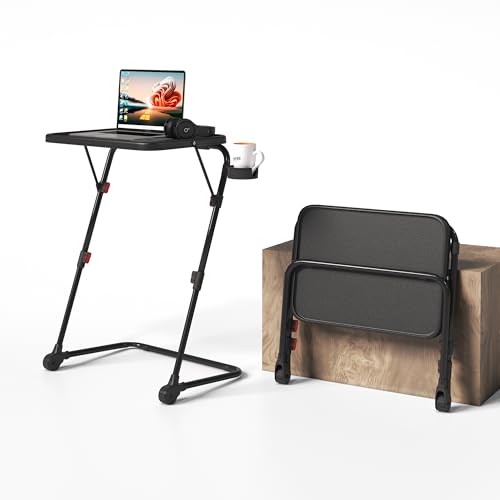 MEUBLE COSY Escritorio Plegable Mesa Auxiliar con Altura Ajustable Sin Montaje para Ordenador Sofá Ahorro de Espacio Bandeja Cama Mesita Soportes de Regazo en Forma de Z, Negro