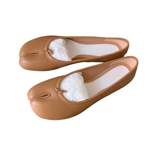 [Taopagii] タビ パンプス 足袋 パンプス レディース フラットシューズ スリッポン モカシ ンバレエシューズ 先割れ たび オシャレ 歩きやすい 快適 カジュアル きれいめ バレエシューズ 春夏秋 ブラウン 25.0 cmのサムネイル