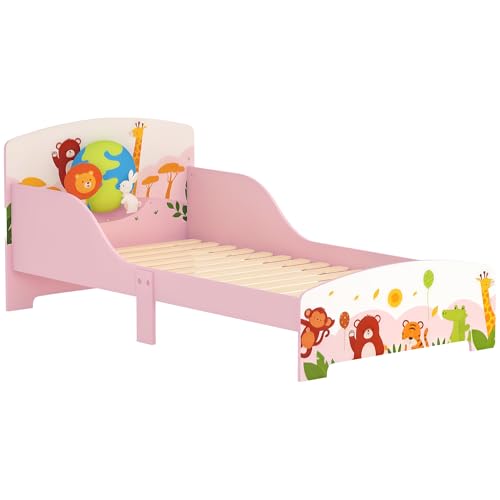 AIYAPLAY Lettino per Bambini 3+ Anni con Bordi Rialzati e Sponde di Sicurezza, Letto Bambini in Legno, 143x77x60 cm, Rosa