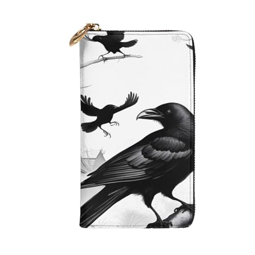 Black Crow Birds Prints Leather Long Clutch Wallet for Fashionable Girls and Women - Durable, Stylish, and Functional, Black, One Size2