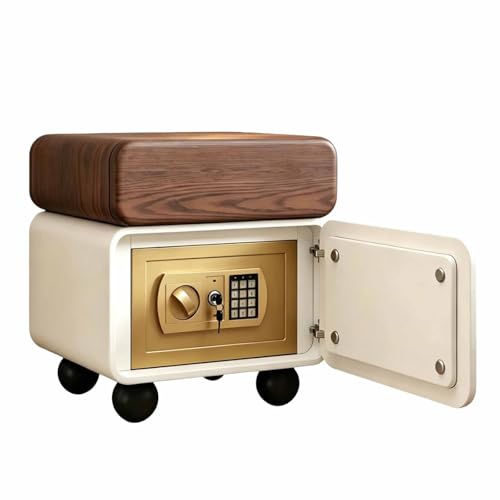 Mesita de noche pequeña de estilo rústico, mesita de noche segura con caja fuerte oculta y cerradura, superficie de cuero, mesa auxiliar con cajón de almacenamiento y vitrina(A,50*40*50CM)
