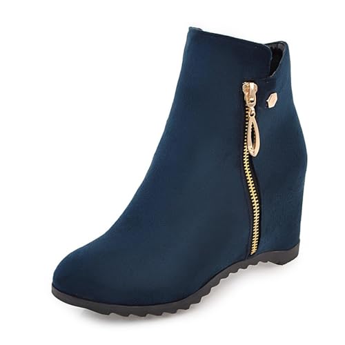 CSRZPMG Women Wedge Fashion Ankle Boots Side Zipper Casual Suede Round Toe Wedge Heeled Booties Winter Comfy Dress High Heel Short Boots