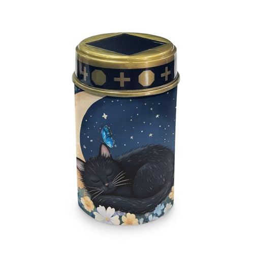 HUGS IDEA Moon Black Cat Solar Grave Lights Waterproof Solar Lights Outdoor Ga Memorial Decor Outdoor Cemetery Lighting for Gothic Gardens & Yards Gravesite Decorations
