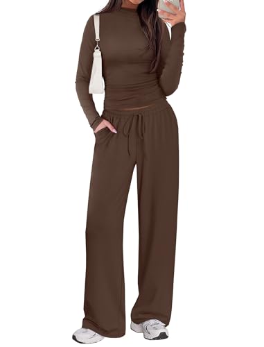 Sampeel 2 Piece Sets for Women Fall 2025 Dressy Casual Vacation Outfits Two Piece Lounge Matching Clothing Chocolate Brown S