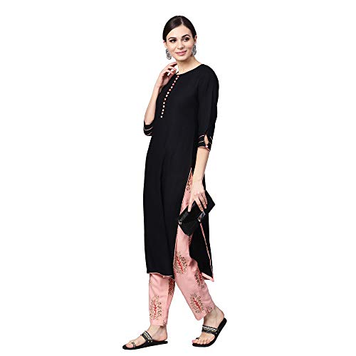 Image of idaLia Kurta With Printed Pant - Rayon Kurta Set - Stylish 3 /4 Sleeve, Round Neck, Calf Length Straight Kurta