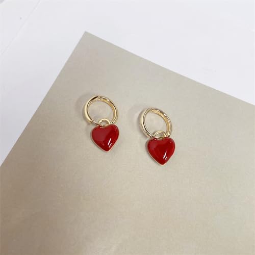 Cute Red Heart Love Dangle Drop Small Huggie Hoop Earrings for Women Vintage Minimalist Gold Plated Enamel Charm Hoops Dainty Hypoallergenic Jewelry for Her2