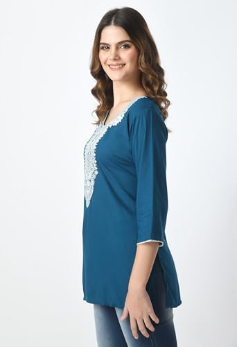 Image of LIBOZA Short Kurti for Women - Lakhnowi Chikankari Embroidered Ladies Kurta, Stylish Girls Top, Ethnic Half Kurtas, Tunic Design Woman Kurtis