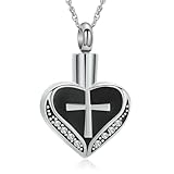 ADENLA Joyería de cremación, Collar de urna con Cruce de corazón para Cenizas para Mujeres, Recuerdo conmemorativo, Cenizas Colgante para Humanos, Negro Plateado