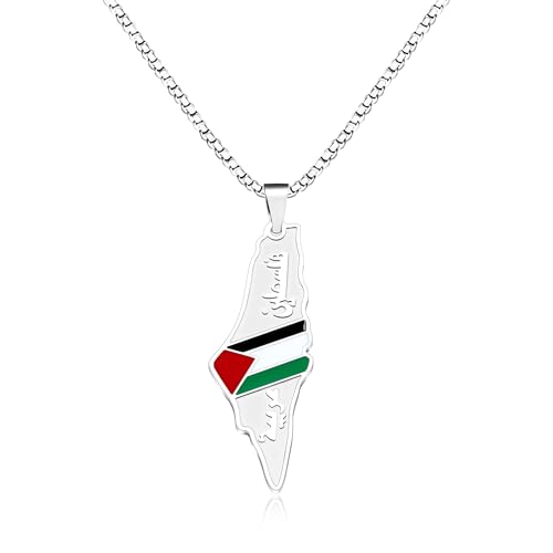 JunyiDIY Collier carte de la Palestine plaqué argent pour elle – Pendentif goutte d’huile rétro style Hip-Hop, idée cadeau unique pour fête des mères,...