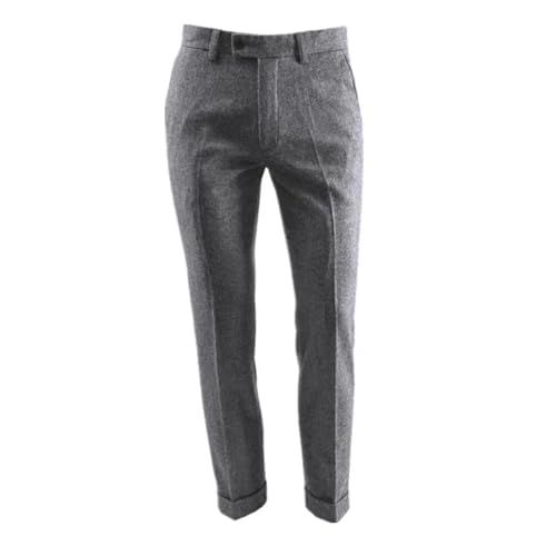 Mens Tweed Dress Pants Men's Classic Fit Retro Herringbone Pleated Suit Pants Casual Work Flat Front Trouser