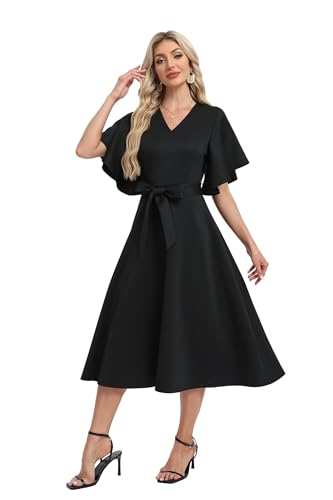 Image of DNFUN Women's Cocktail Dresses 2025 Formal Wedding Guest Church Modest Christmas Party Prom Dress Black