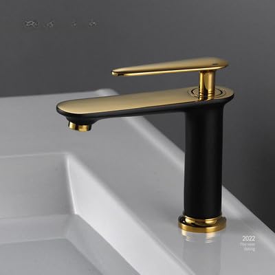Robinet mitigeur bassin anti-éclaboussures brossé or et noir pour évier de salle de bains