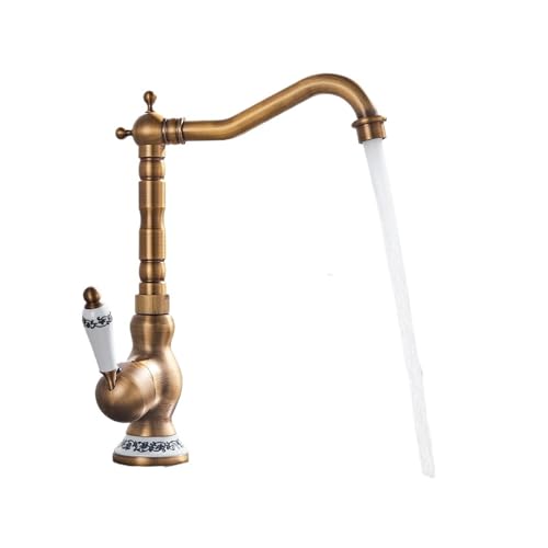 Grifo de latón antiguo giratorio de 360 grados con agua fría y caliente para encimera 2