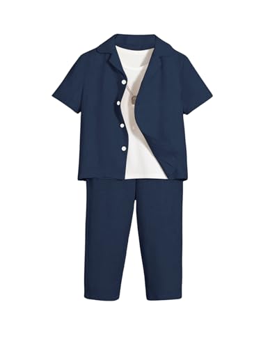Image of Verdusa Boy's 2 Piece Sets Linen Set Going Out Summer Outfits Button Up Shirt and Pants Set Matching Sets