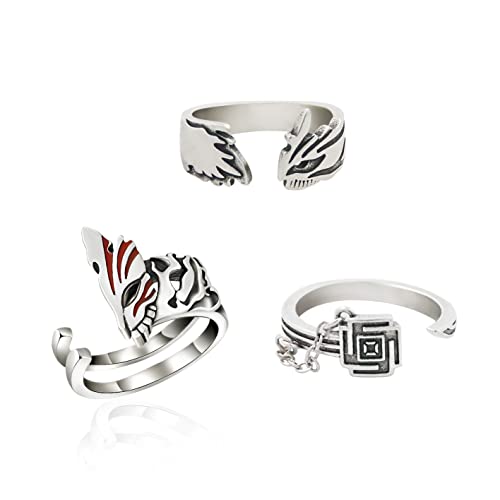 Ealipoi Kurosaki Ring Anime Zangetsu Cosplay Rings Alloy Adujustable Accessories for Women Men Gift 3pcs