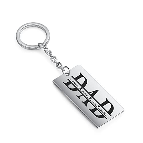 ROSI Custom Dad Key Chain with 1-4 Child Names,Unique Father Gifts for Dad,Father's Day Gifts from Daughter,Engraving Name Keychain for the Best Dad,Husband Gifts