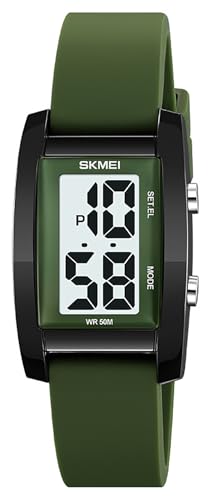 Gosasa Fashion Women’s Men's Digital Watch Unisex Big Numbers Dial Rectangular Face Waterproof Silicone Strap LED Watches (Green)
