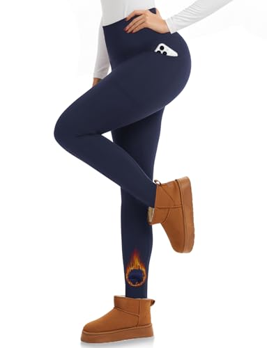 iaoja Fleece Lined Leggings with Pockets for Women