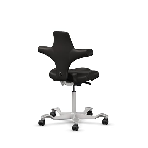 Image of HAG Capisco Sit to Stand Chair-Silver Frame-Upholstered Black Onyx Vinyl