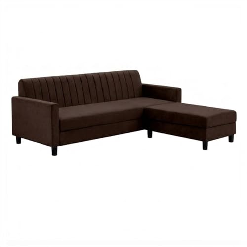 Image of CASASTYLE Korion 4 Seater L Shape Sofa Set with Movable Ottoman | Flexible Left or Right Layout | Cozy Velvet Fabric | Soft Touch Seating | Modern Designer Sofa for Living Room (Dark Brown)