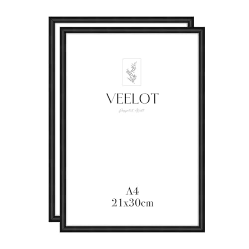 Veelot® 2x Cadre Photo DIN A4 21x29.7cm,Métal Aluminium,Noir Mat,Grand Tableau 21x30cm Cadre Décoration Dessin Diplôme,Montage Mural ou Affichage sur Table