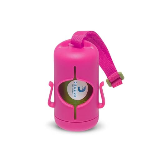 Image of DRAGON Waste Bags Durable Dispenser, Dog poop bags holder with Two Hooks on the side for Used Poop Bags, leash attachment strap and 15 Poop Bags (Pink)