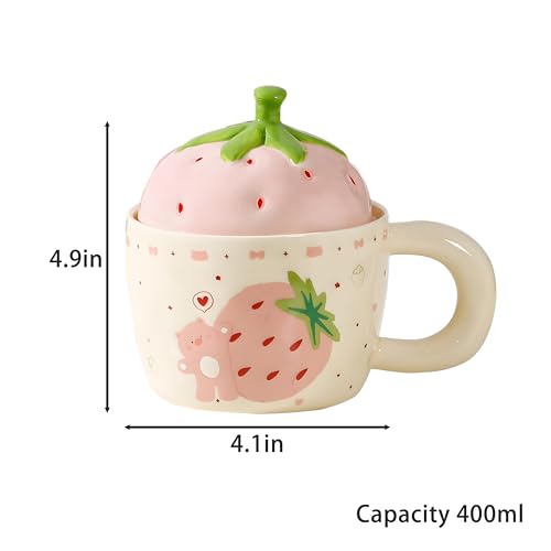 Taza cerámica con tapa fresa 13 oz rosa miniatura 2