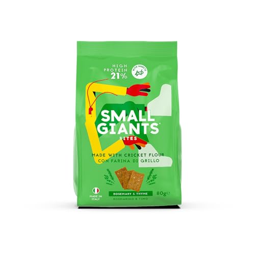 SMALL GIANTS®| Snack Proteici con Farina di Grillo - Cracker Proteici al gusto Rosmarino & Timo. Alto Contenuto di Proteine con Vit. B12, Omega3, Proteine Sostenibili, Senza Zuccheri Aggiunti