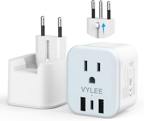 2 Pack European Travel Plug Adapter, VYLEE Foldable Travel Adapte...