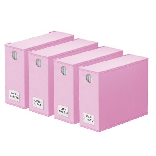 Image of SpaceAid 4 Pack Bed Sheet Organizers and Storage, Foldable Sheet Organizer for Linen Closet, Sheets Set Folder Keeper with Window XL (Queen & King Size) Bedding Container (Pink, 4 Pack)