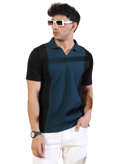 rigo Men Contrast Textured Panel Polo T-Shirt-picture-15