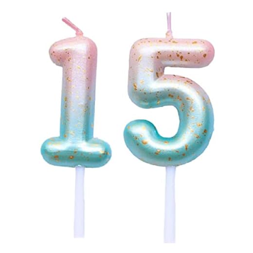 SNOWZAN - Velas con número de cumpleaños, color morado y azul, velas para tarta de cumpleaños, velas con número degradado, 15 años, velas para decoración de tartas, velas con purpurina para decoración