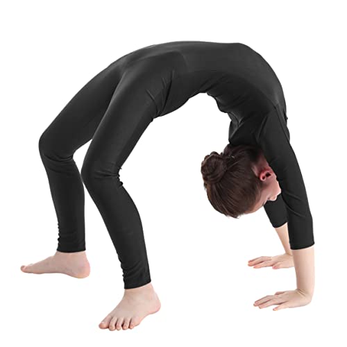 Iiniim Kids Boys Girls Mock Neck Long Sleeve Unitard Leotard Full Length Body Suit Jumpsuit Catsuit Dance Wear Costumes Black 7-8 #TOP3