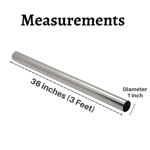 Image of FAPBADRI Curtain Rod /Pipe Heavy Quality Stainless Steel for Home /office door, window, shower, 1 inch diameter (25mm), Color - Silver Chrome Glossy finish, Length - 36 inches (3 feet), 2 Pipes