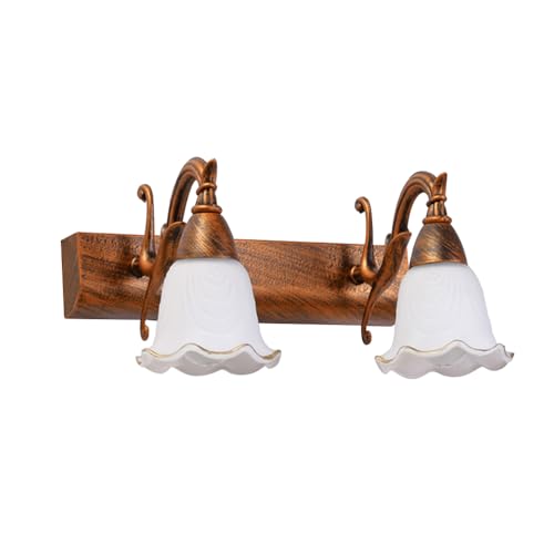 RXPVUXE Aplique de Pared de Vidrio con Forma de Flor de 2 Luces Luz de tocador de baño Vintage Moderna sobre Espejo, Apliques de lámpara de Pared de Metal Industrial rústico para Dormitorio, Pasillo,