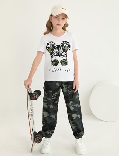 Image of Girl Clothes Cute Cool Girl Tops Splicing Pants 2 Piece Girls Summer Outfits 6-14 Years