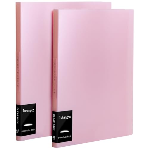 Image of Tuhangcc Art Portfolio 8.5 inchx11 inch,-Heavy DutyDisplay Book Folder with Clear Sheet Protectors,Displays40Pages, Presentation Book for Artwork, DocumentOrganizer (Pink, 2 Pack)