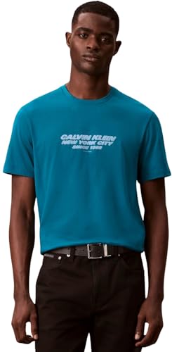 Calvin Klein SS 30S Whsl SP Cknyc Graphic tee Lv04Re834G Camisetas gráficas, Blue (Teal Marine), XL para Hombre