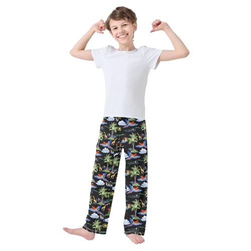 ZZXXB Tropical Giraffe Palm Tree Boys Long Pants Soft Trousers Elastic Waist Kids Lounge Bottoms with Pockets S-XL2