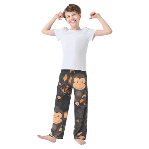 ZZXXB Monkey Maple Leaves Boys Long Pants Soft Trousers Elastic Waist Kids Lounge Bottoms with Pockets S-XL3