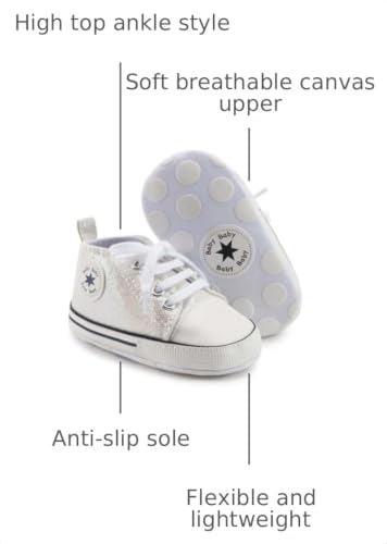 Image of Unisex Baby Girls Boys Canvas High-top Shoes, Newborn Infant Anti-Slip Soft Sole Frist Walking Breathable Sneakers