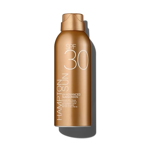 Hampton Sun SPF 30 Continuous Mist Sunscreen Broad Spectrum + Advanced Water/Sweat Resistance  Antioxidant-Rich Hydration with Vitamin E + Aloe Vera Glowy Finish Oil-Free All Skin Types