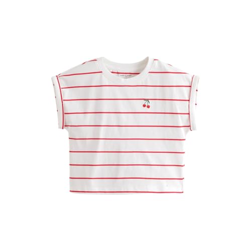 marc & janie Girls Floral Cherry Striped Cotton T-Shirt Soft Breathable Ribbed Collar Top 550696