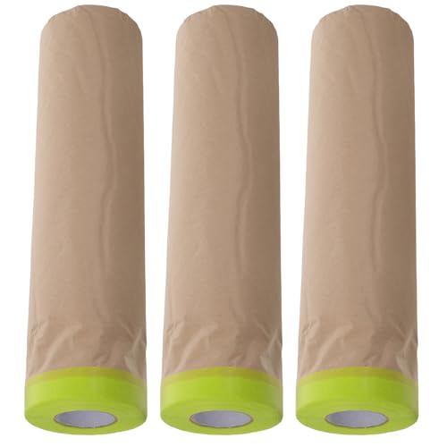 IMIKEYA Lot de 3 Rouleaux de Film de Masquage Adhésif Semi-Transparent 15 CM X 15 M pour Peinture Automobile Protection Meubles et Surfaces Papier de Masquage Polyvalent pour Travaux de