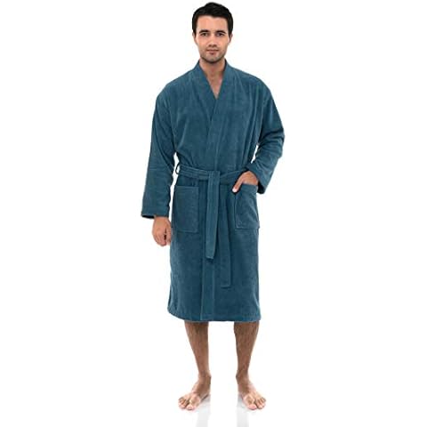 TowelSelections Mens Robe, 100% Cotton Terry Cloth Bathrobe, Soft Kimono Bath Robe for Men Large/X-Large Bluesteel Cover